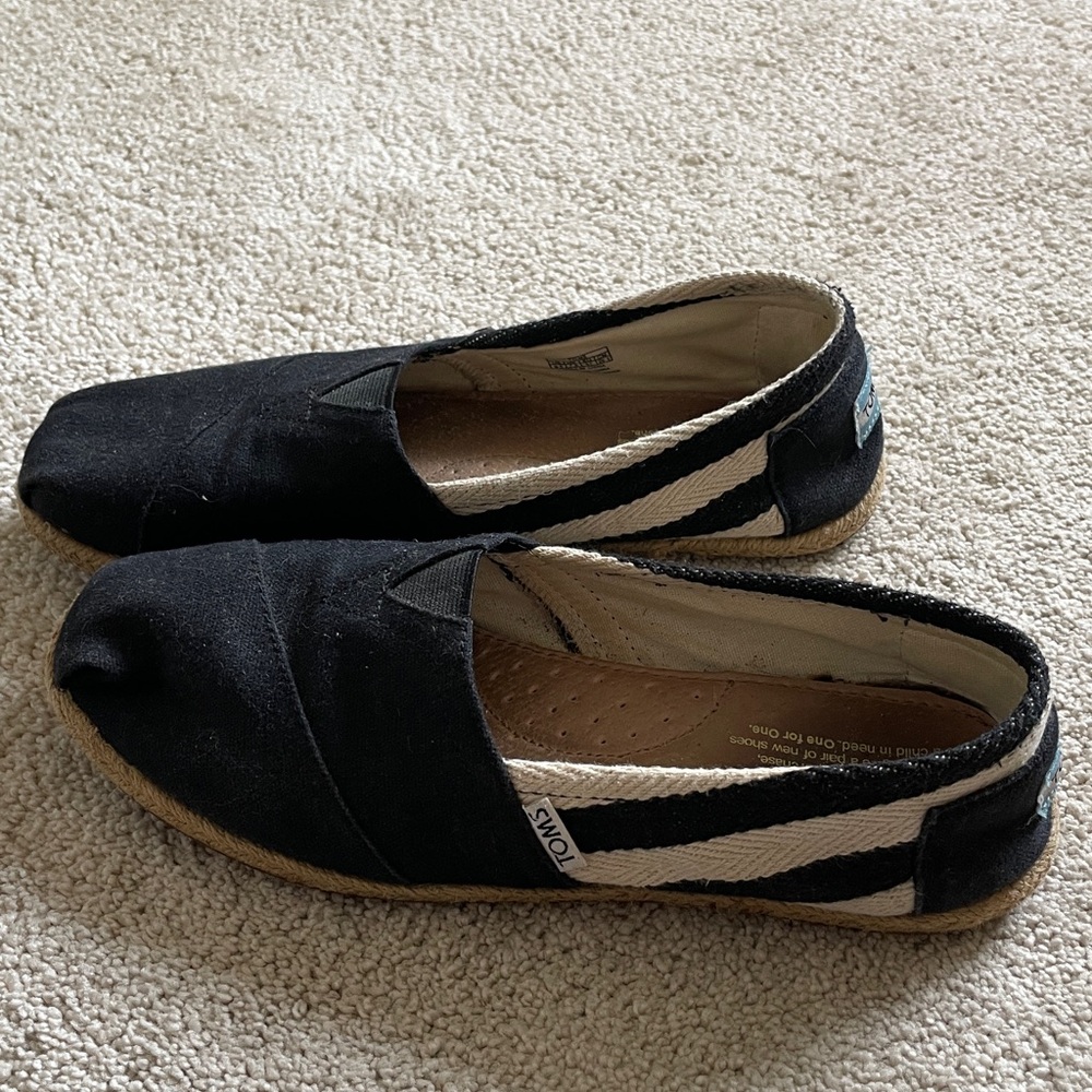 TOMS Black and Cream Striped Espadrilles